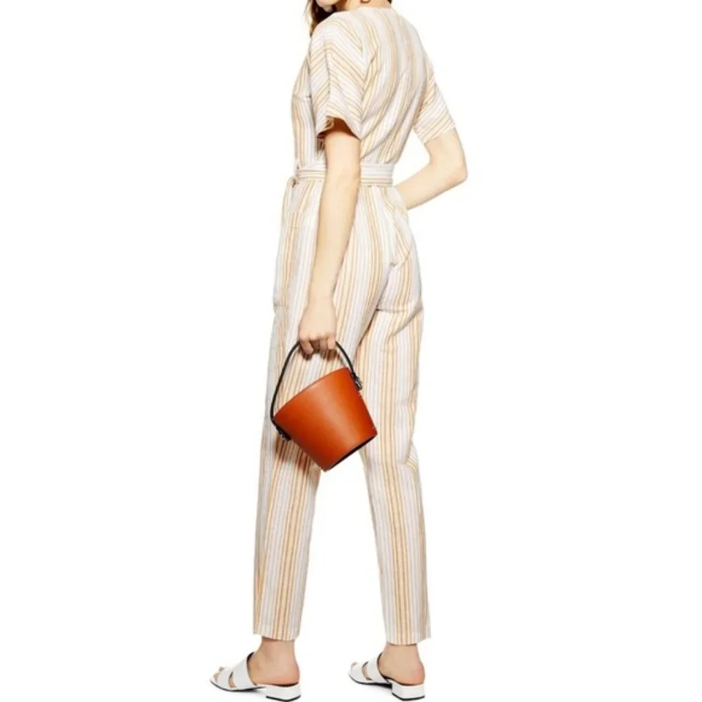 Topshop women 12‎ stripe wrap jumpsuit short sleeve